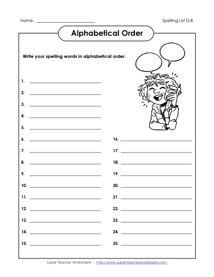ABC Order: Write List (D-8)