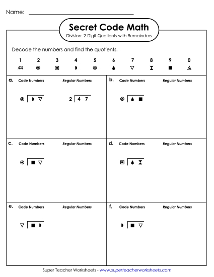 Secret Code Math:<br>3-Digit Dividends; 2-Digit Quotients; Remainders
