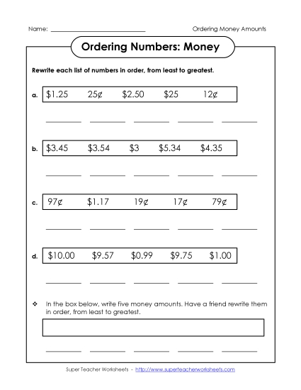 Ordering Money Amounts