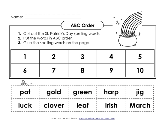 ABC Order: Cut and Glue (A-St. Patrick\'s Day)