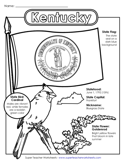 Kentucky State Symbols Coloring Page