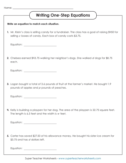 Writing One Step Equations (Advanced)
