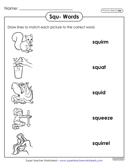Matching Worksheet (Squ- Words)
