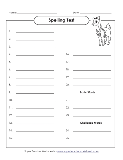 Spelling Test Spelling E Worksheet
