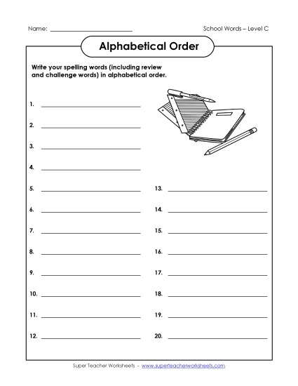 ABC Order: Write List (C-School Words) 