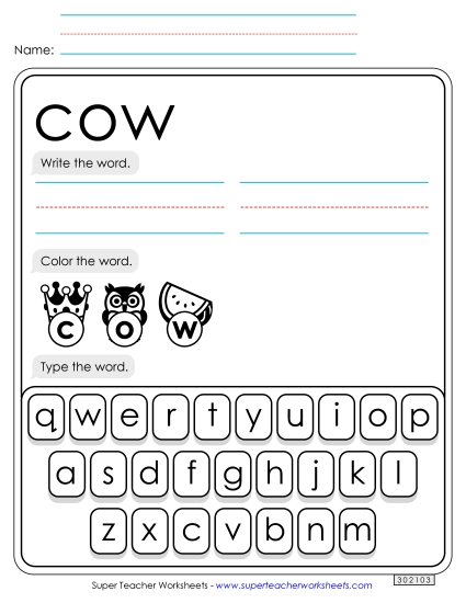Write, Color, Type: Cow