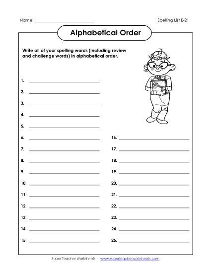 ABC Order: Write List (E-21)