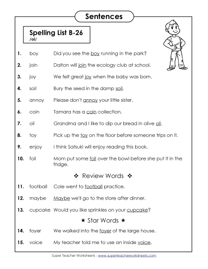 Spelling Test Sentences (B-26)