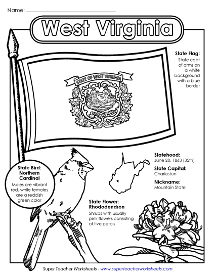 West Virginia State Symbols Coloring Page