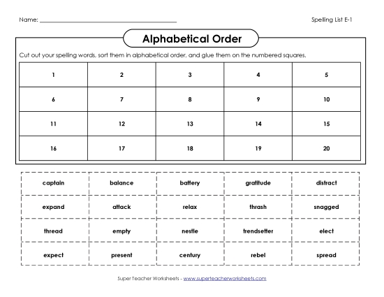 Alphabetical Order: Cut-Glue (E-1)