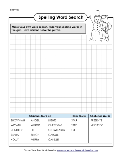 Make-a-Search (C-Christmas)  Spelling C Worksheet