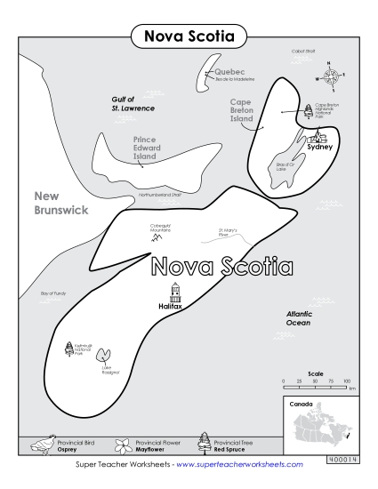 Nova Scotia Map (Black & White)