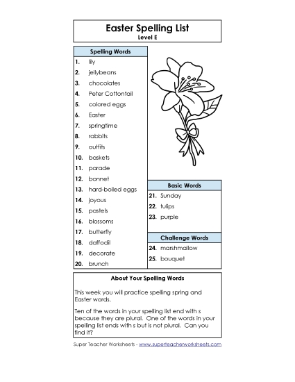 Spelling Word List (Easter)
