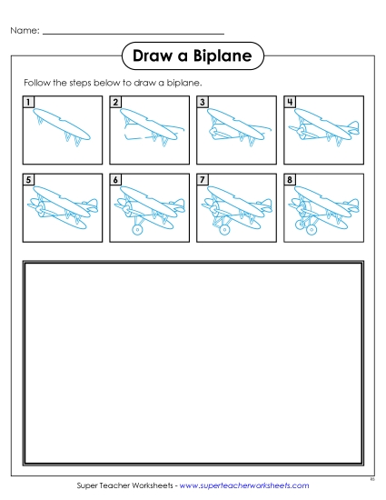 Draw a Biplane Learning To Draw Worksheet