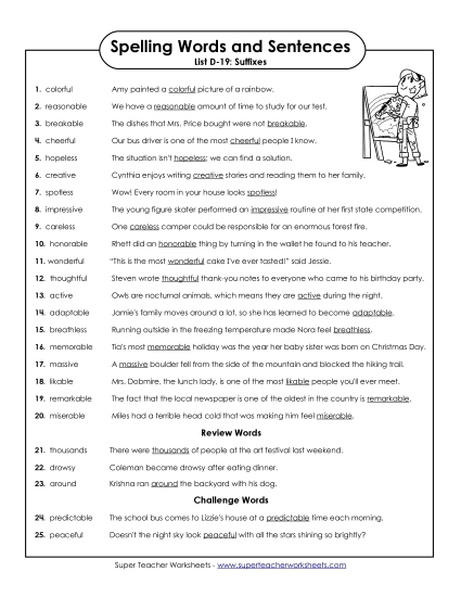 Spelling Test Sentences (D-19)