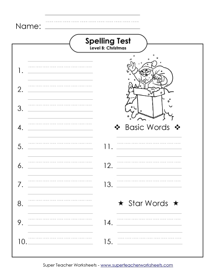 Spelling Test (B-Christmas)  Spelling B Worksheet