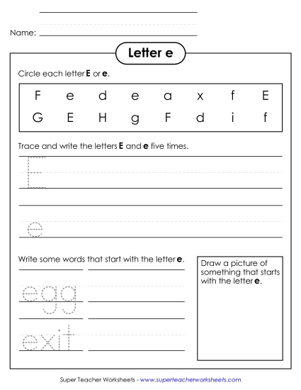 Letter E e - Practice Sheet