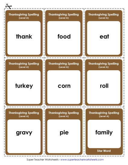 Flash Cards (A-Thanksgiving)  Spelling A Worksheet