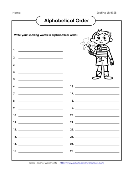 ABC Order: Write List (E-28)
