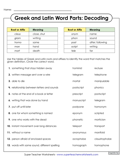 Decoding Words with Greek and Latin Roots and Affixes