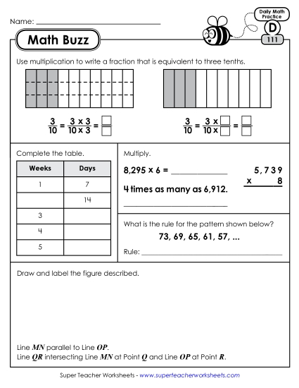 Math Buzz: Week 23<br>Worksheets 111 through 115
