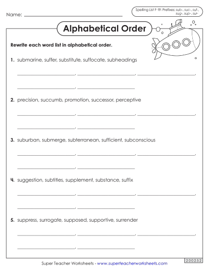 Alphabetical Order Worksheet (F-19)