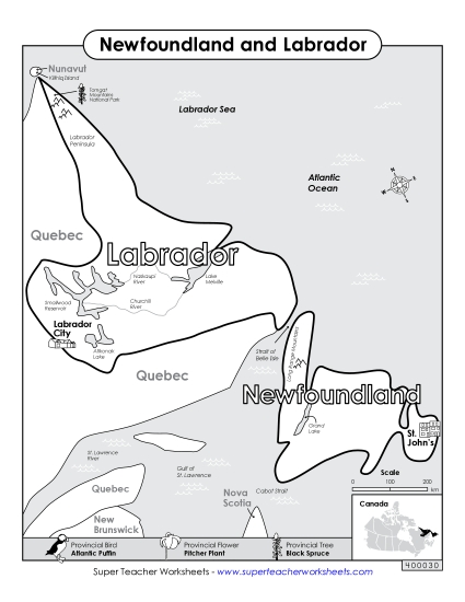 Newfoundland and Labrador Map (Black & White)