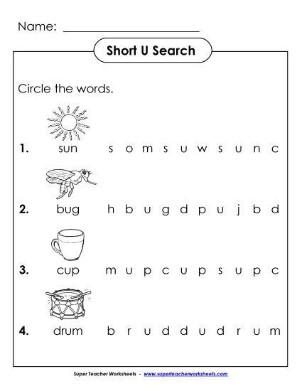 Short U: Horizontal Word Hunt 2 (Illustrated)