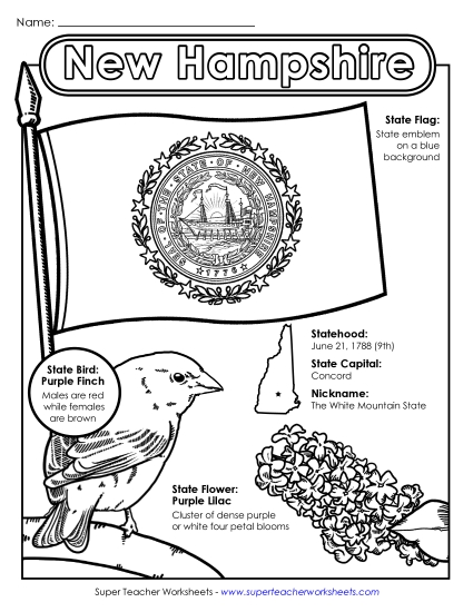 New Hampshire State Symbols Coloring Page