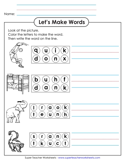 Color the Letters & Write (-unk)