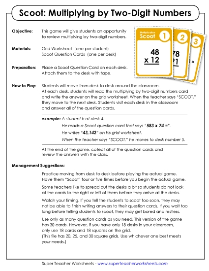 Game: Multiplication Scoot<br>(2-Dig by 2-Dig)