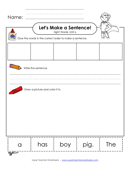 Make a Sentence<br>Cut and Glue (Unit 6)
