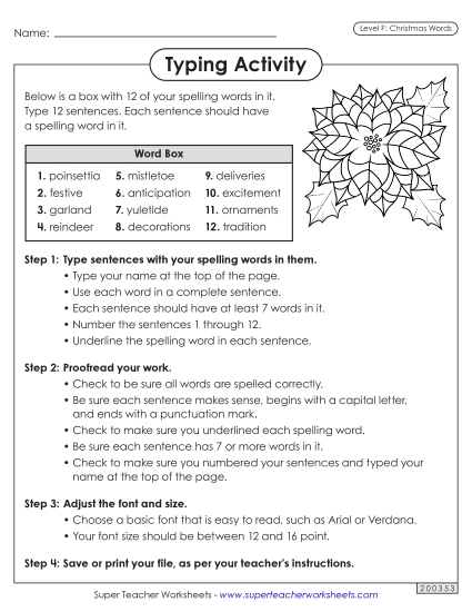 Typing Sentences (Christmas) Spelling F Worksheet