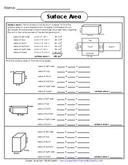 Surface Area 6th Grade Math Worksheet