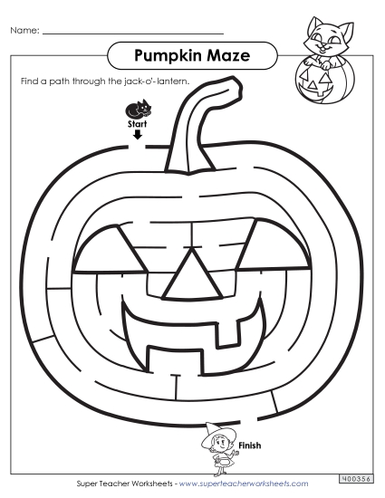 Pumpkin Maze (Easy) Halloween Worksheet