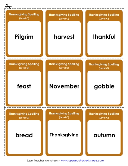 Flashcards (C-Thanksgiving)  Spelling C Worksheet