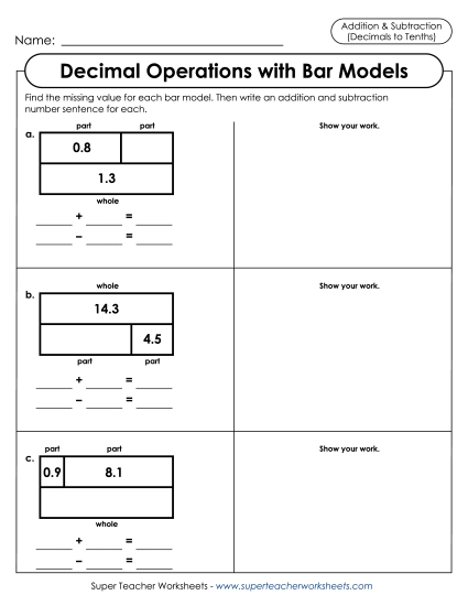 Adding and Subtracting to Tenths with Bar Models