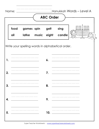 ABC Order: Write List (A-Hanukkah) 