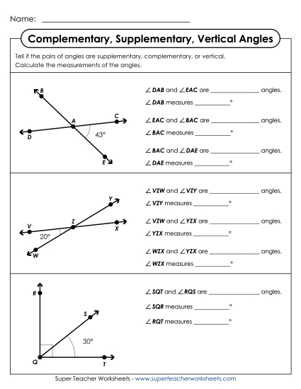 Complementary, Supplementary, & Vertical Angles