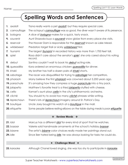 Spelling Sentences (F-15)