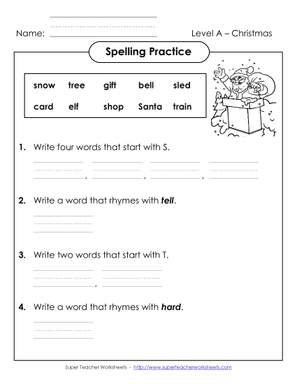 Spelling Practice (A-Christmas)  Spelling A Worksheet