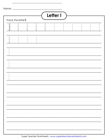 Lowercase l (Smaller Font Size) Alphabet Worksheet