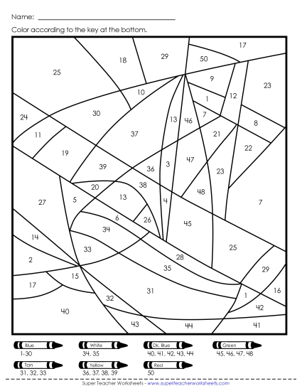 Color-by-Number: Boat or Plane (Numbers to 50)