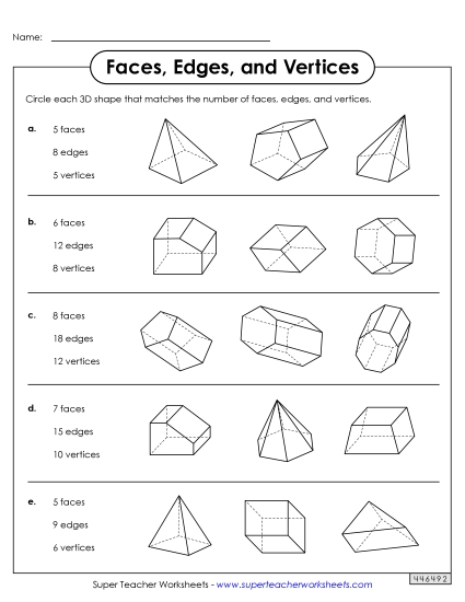 Face, Edges, and Vertices: Circle the Shape