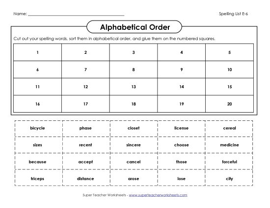 ABC Order: Cut & Glue (E-6)