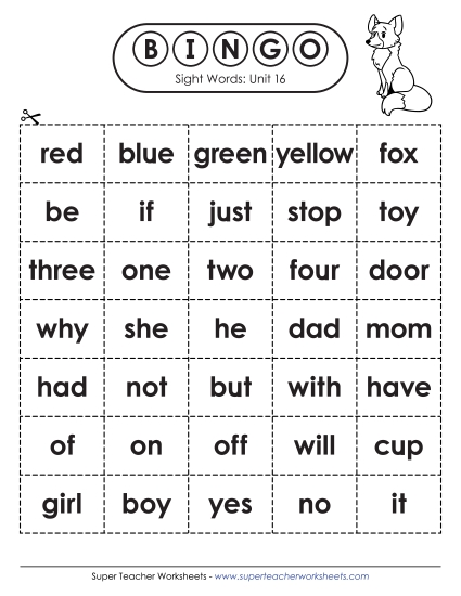 Sight Word Bingo (Unit 16)