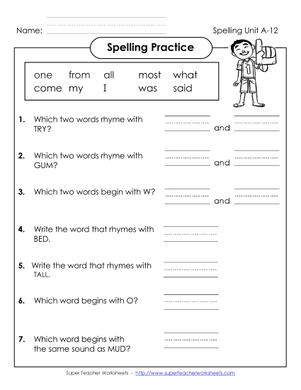 Spelling Practice (A-12) 
