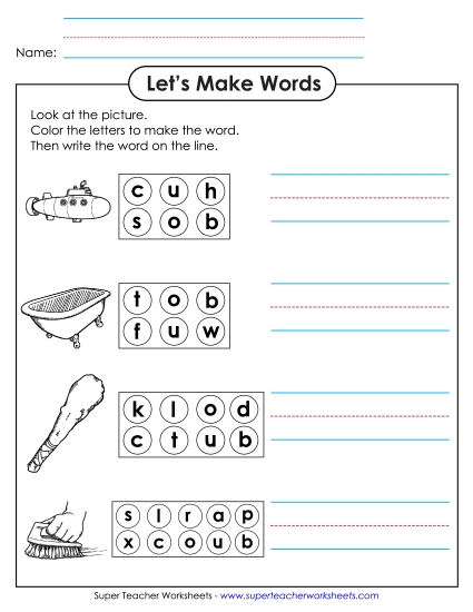 Color the Letters & Write (-ub)
