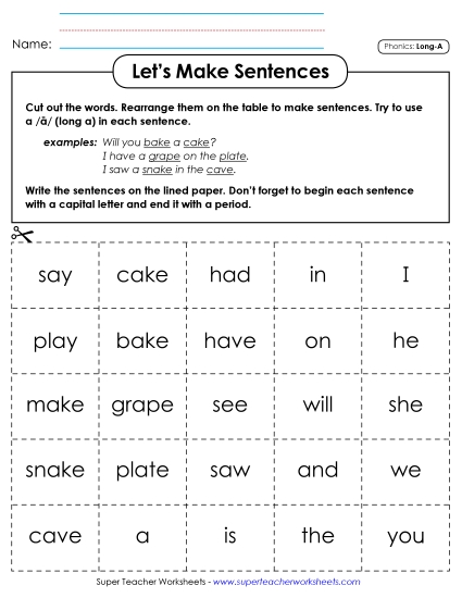 Let\'s Make Sentences: Long A Words