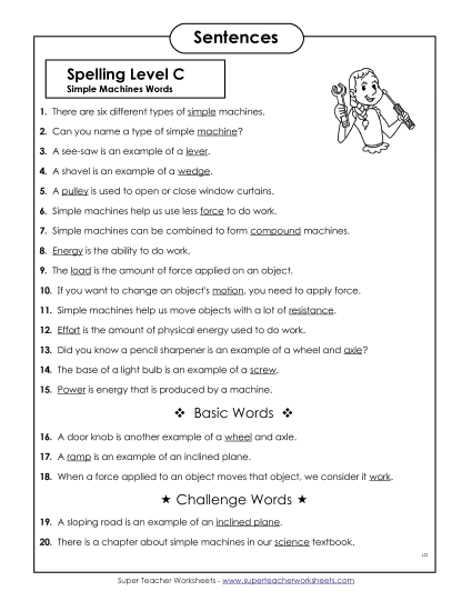 Spelling Test Sentences (C-Simple Machines Words)